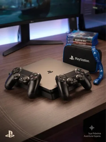 ?PLAYSTATION 4 SLIM - COMPLETO, COM 2 CONTROLES ORIGINAIS E JOGOS! ?