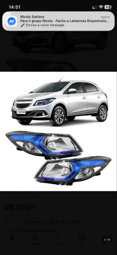 Par Farol Onix Prisma 2013 A 2019 Com Moldura Azul