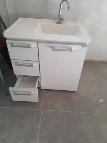 Gabinete Pia Banheiro Cozimax Branco 80cm 3 Gavetas + Pia + Torneira - semi novo