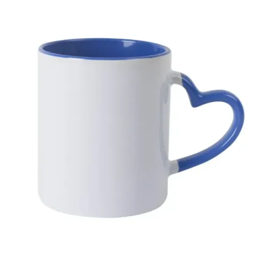 Caneca com alça de coração temos Rosa, Preta, Branca, Azul lilás, Verde