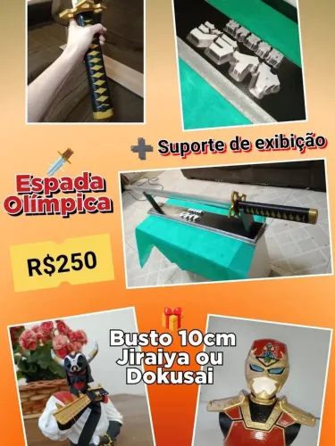 Combo Colecionável Espada Olímpica Jiraiya + Suporte + Busto 10cm Personalizado.