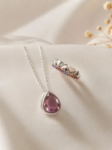 Kit Colar e Anel Feminino Prata 925 com Pedras - Elegante e Delicado