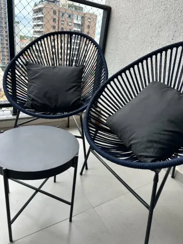 Conjunto de Cadeiras Corda Naútica Azul + Mesa de Centro Metal