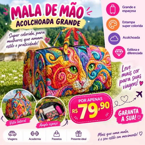 Mala de mão com desenho de gato