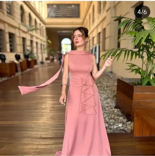 Vestido de Festa Longo Rosé (Padrão Mãe de Noivo / Madrinha)