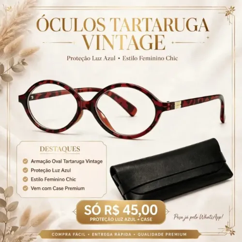 Óculos Armação Oval Tartaruga Vintage Proteção Luz Azul