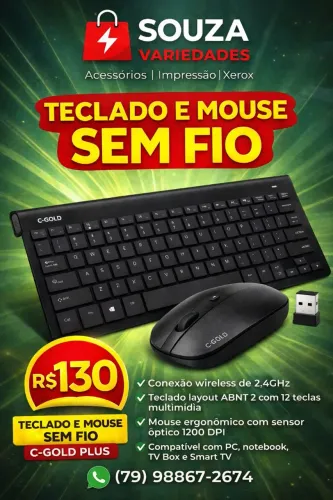 Kit teclado e mouse sem fio