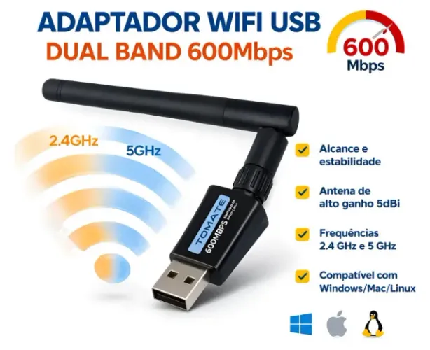 Adaptador wifi USB MWI-003 dual band Tomate 600Mbps