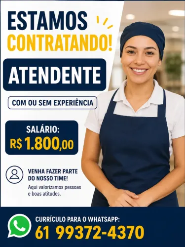 Contrata-se atendente restaurante. 