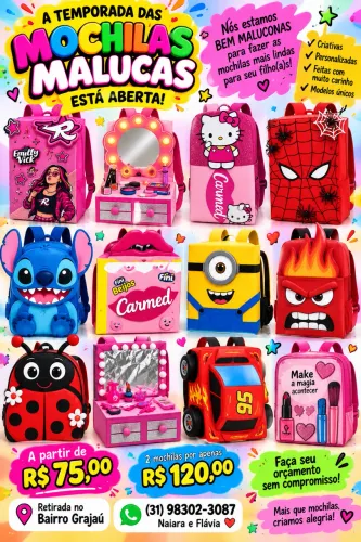 FAÇO MOCHILAS MALUCAS E MAQUETES ESCOLAR