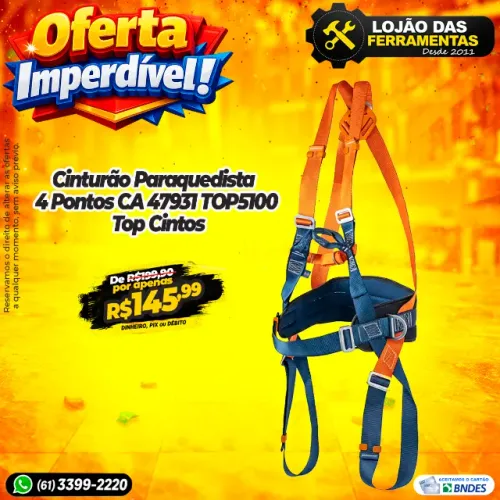 Cinturão Paraquedista 4 Pontos CA 47931 TOP5100 Top Cintos