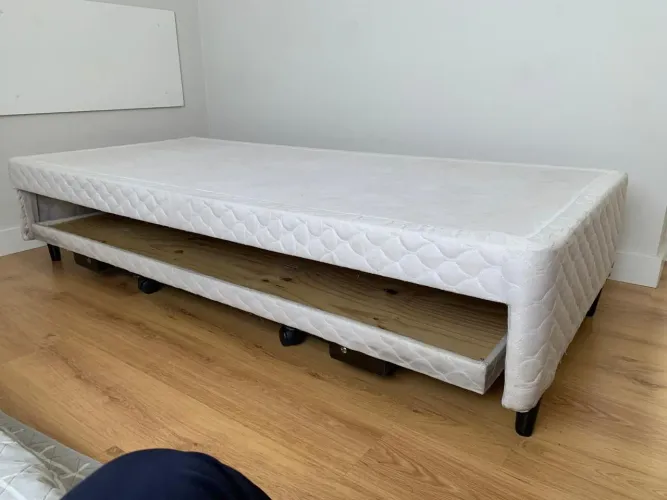 Cama Box Solteiro Com Bicama Retrátil + Colchão