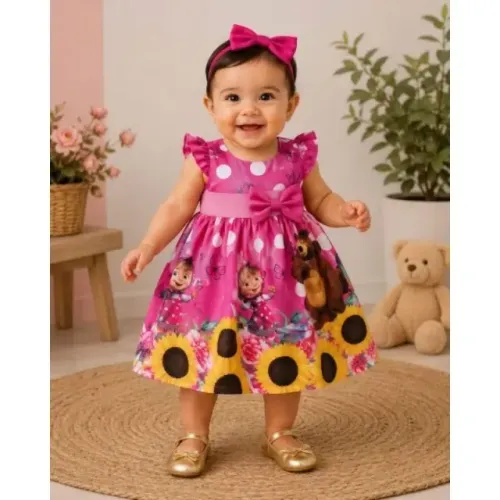 Vestido Marsha eo Urso Infantil Luxo Temático Festa Princesa