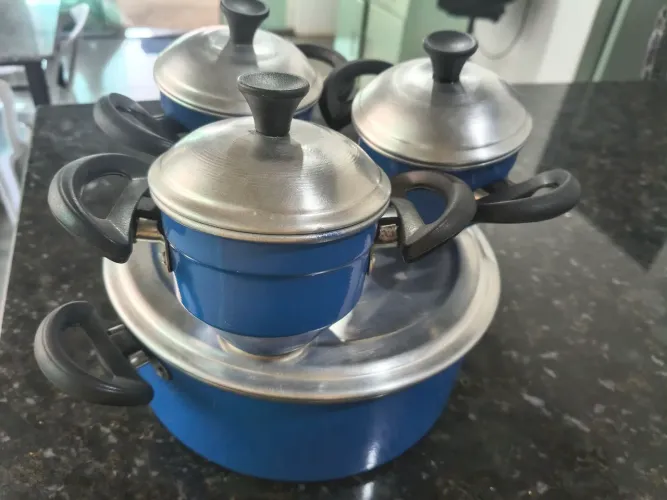Cuscuzeira tripla alumínio azul