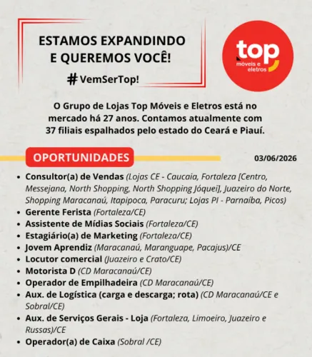 Vagas diversas - Top Móveis e Eletros