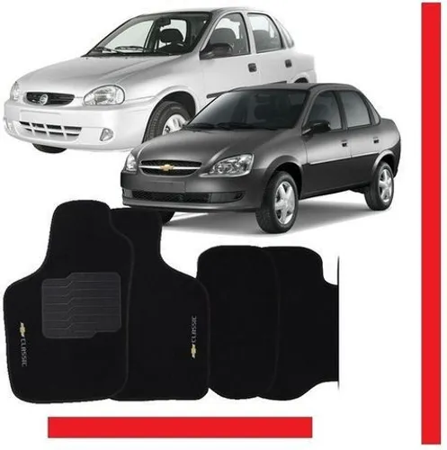 Jogo De Tapete Automotivo wave Corsa Classic 2003 À 2015 Logo Bordado Preto 4 Peças pbvft