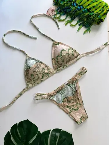 Biquíni estampado lateral fita dupla