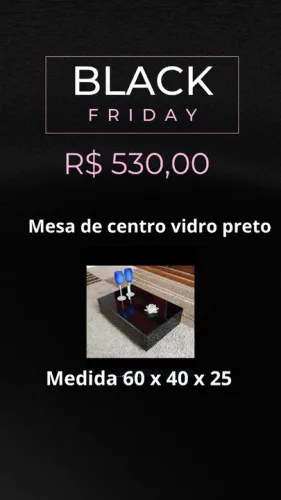Mesa de centro vidro preto 60x40x25 - Black Friday