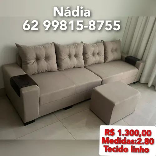 Sofá simples 4 Lugares no linho-Novo 1.300