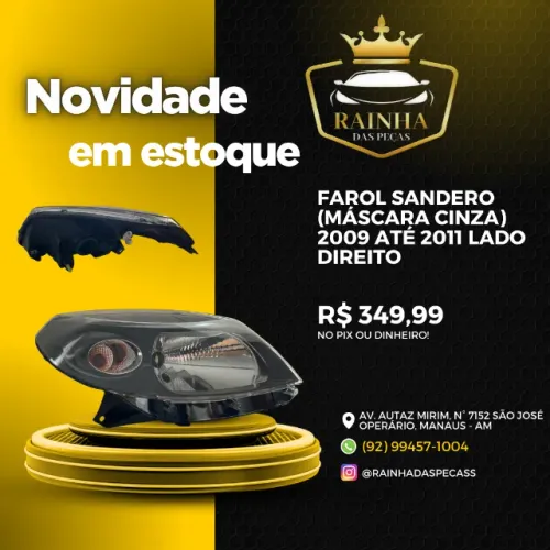 Farol Sandero (máscara cinza) 2009 até 2011 Lado Direito
