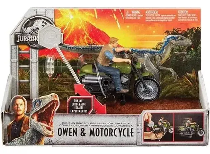 Jurassic World Perseguição Jurássica OWEN e Motocicleta Mattel Lacrada de Fábrica
