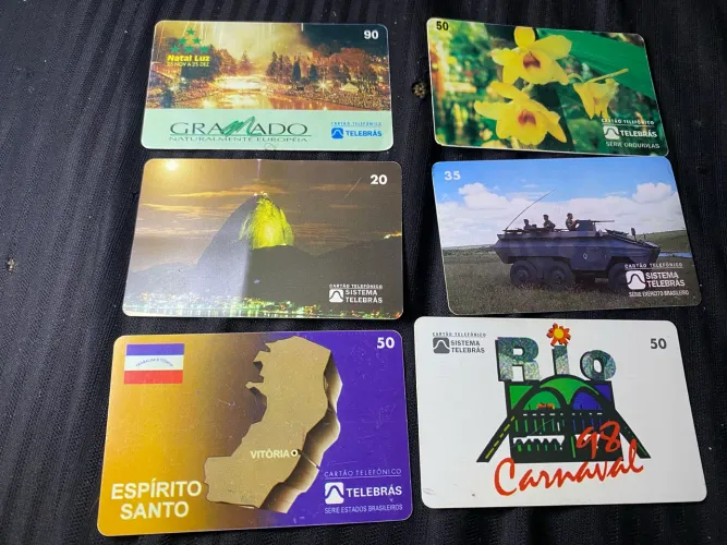 6 cartões telefônicos - natal pao de açúcar Espírito Santo carnaval 98