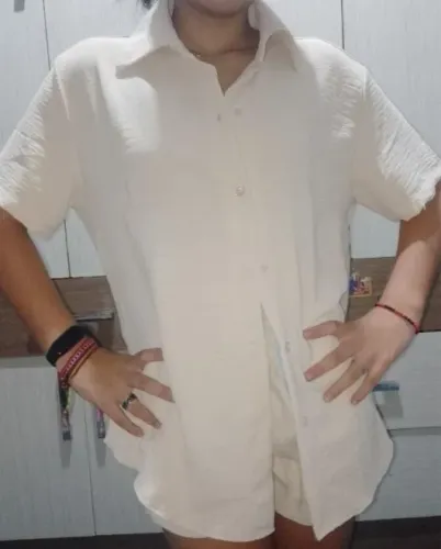 Camisa manga curta social tecido de duna