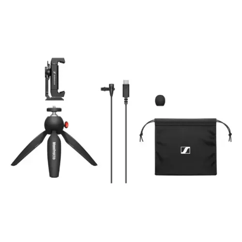 kit lacrado Microfone lapela Sennheiser Usb-c e mini tripé Manfrotto de metal - NOVO
