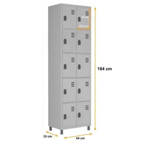 Roupeiro de Aço 10 Portas PEQUENAS - 1,84×0,64×0,35 