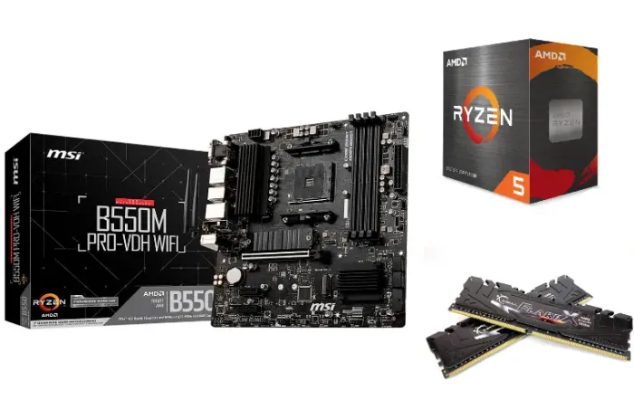 Kit Ryzen 5 5600x, B550 MSI Pro Wi-Fi e 32GB Ram Gskill