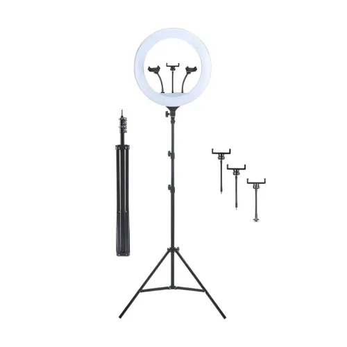 Iluminador Ring Light LED com Controle Remoto e Suporte para Celular 18" + Tripé 2.1m