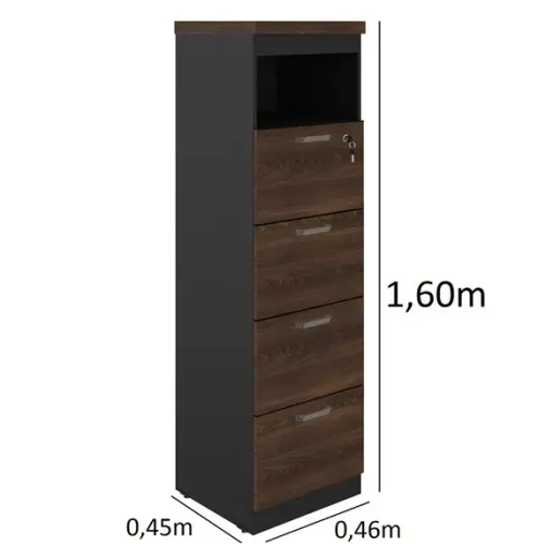 Arquivo 4 Gavetas Pasta Suspensa 1,60x0,46x0,45m Marsala/Preto Organização Modelo 51013