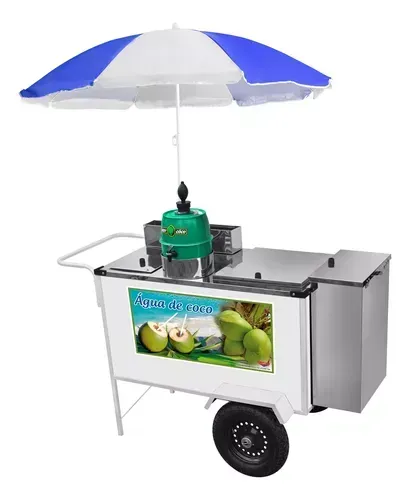 Carrinho De Água De Coco Rodas Pneumáticas Branco Guarda Sol CEFAZ