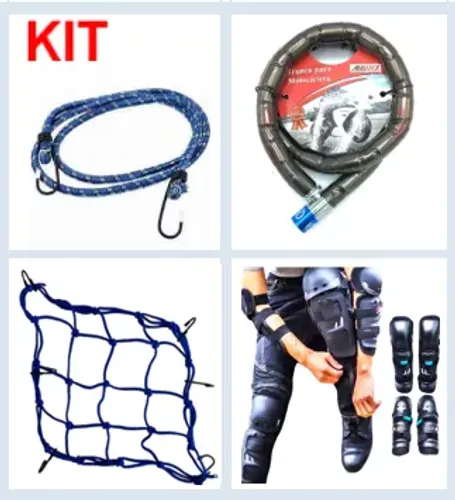 Kit ( Proteção Motoqueiro+ Trava Corrente 22mm + Estique + Tela Aranha) p/ Moto Bike z1036
