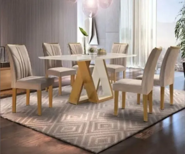 Mesa de jantar slim com 6 cadeiras Bella 