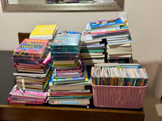 Lote com 225 livros e gibis novos e seminovos .