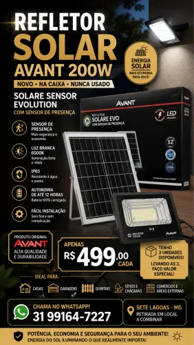 REFLETOR SOLAR AVANT 200W NOVO - SENSOR DE PRESENÇA