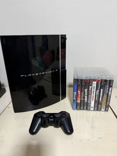 Play Station 3 500GB + 1 controle + 10 jogos