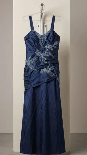 Vestido Longo Festa Azul Marinho Drapeado Veste 44 46