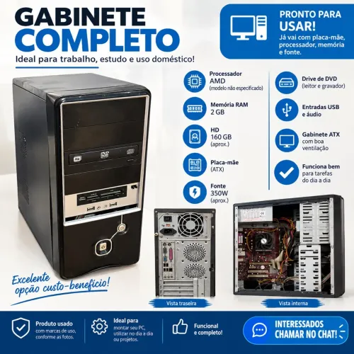 Gabinete de Computador Completo - AMD - 2 GB RAM