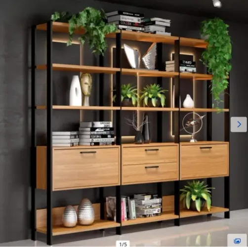 Estante Industrial 2 Portas 2 Gavetas 100% MDF 216cm Freijó/Preto Fosco