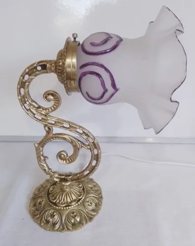 abajur S barroco tulipa caracol filete lilas de bronze