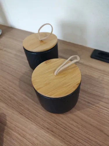 Pote Decorativo Multiuso com Tampa de Bambu Organizador Elegante