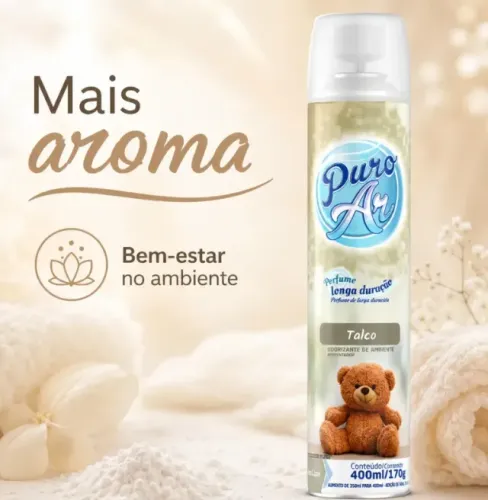 Aromatizante Spray Puro Ar Fragrância Talco 400ml Uso Geral