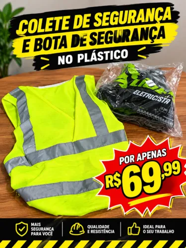 Kit coleta refletivo e bota de segurança nova ainda não foi tirada do plástico n° 41