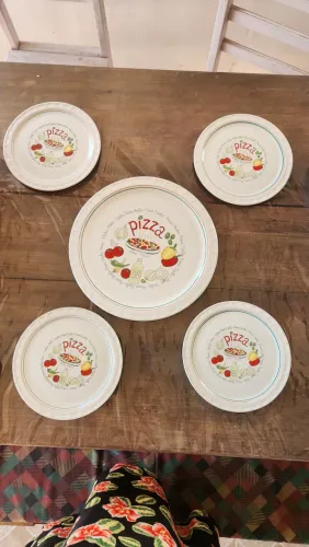 Conjunto Pratos de Pizza Cerâmica Temática Itália - 5 Peças (Cachambi)