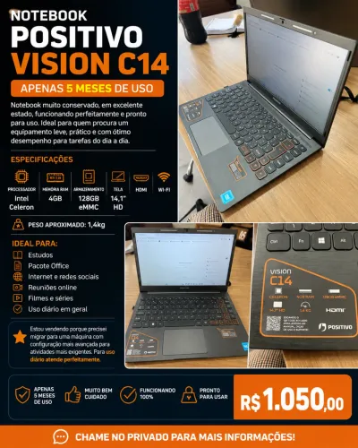 NOTEBOOK POSITIVO VISION C14 - APENAS 5 MESES DE USO