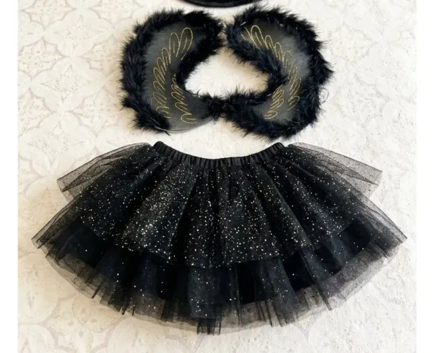 saia tutu de tule com brilho e asa