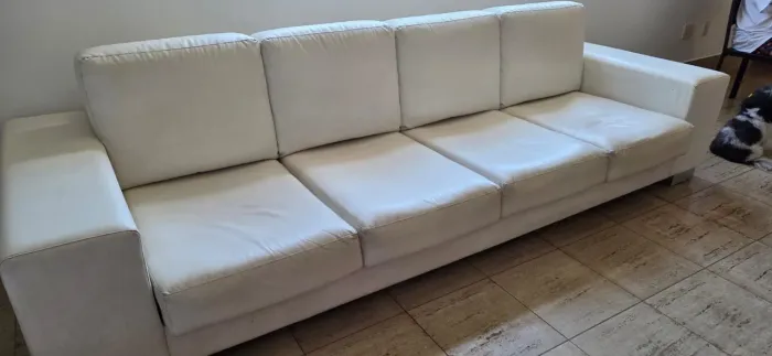 Sofá 4 Lugares Couro Branco