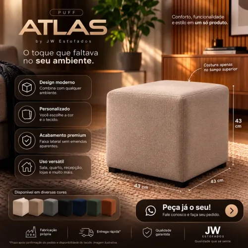 Puff Atlas 43x43 Personalizado | Fabricação Própria | JW Estofados